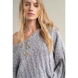 FREE PEOPLE Good Day Pullover Sweater Ribbed Charcoal Marled Grey Medium EUC